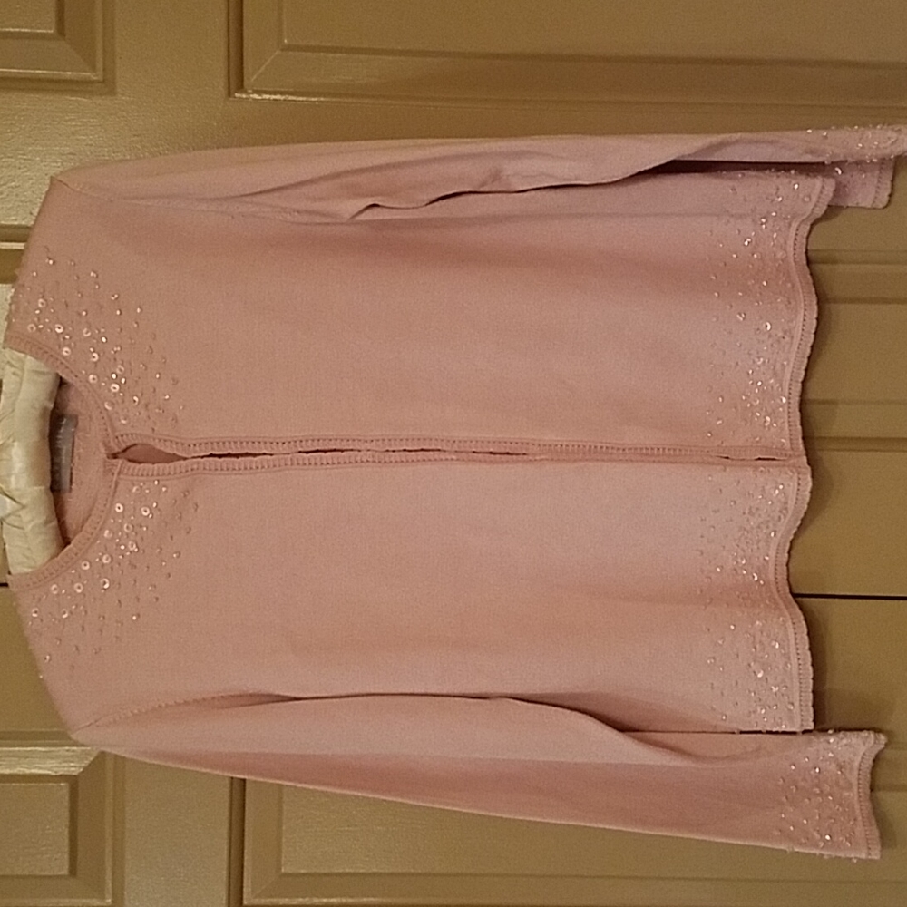 Kate Hill petite pink silk beaded sweater